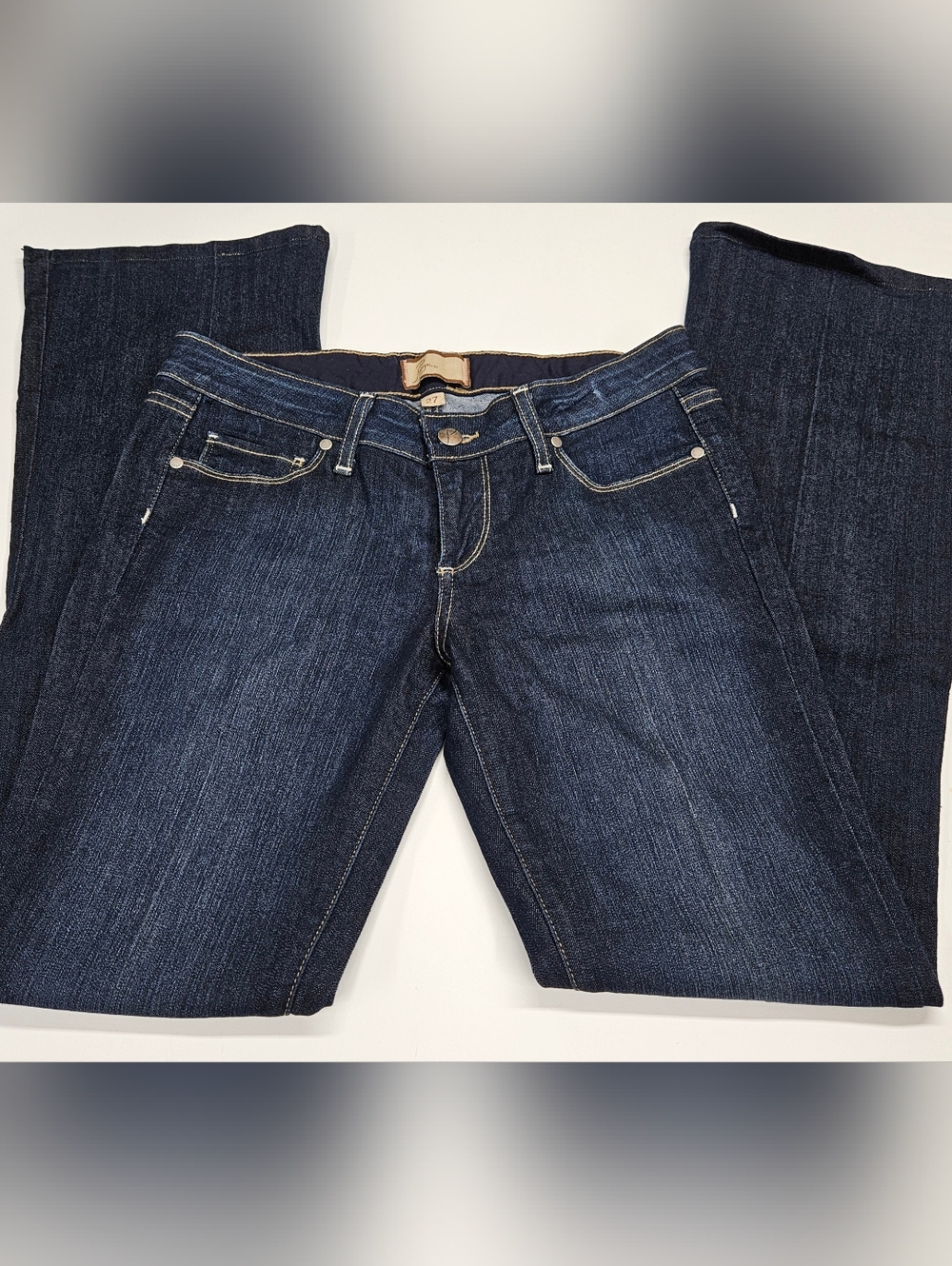 PAIGE Canyon Boot Size 27 womens  Dark Indigo Jeans with Golden Stitching Pants